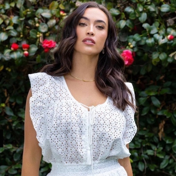 bishop + young Tops - bishop + young White Eyelet Ruffle Top Large